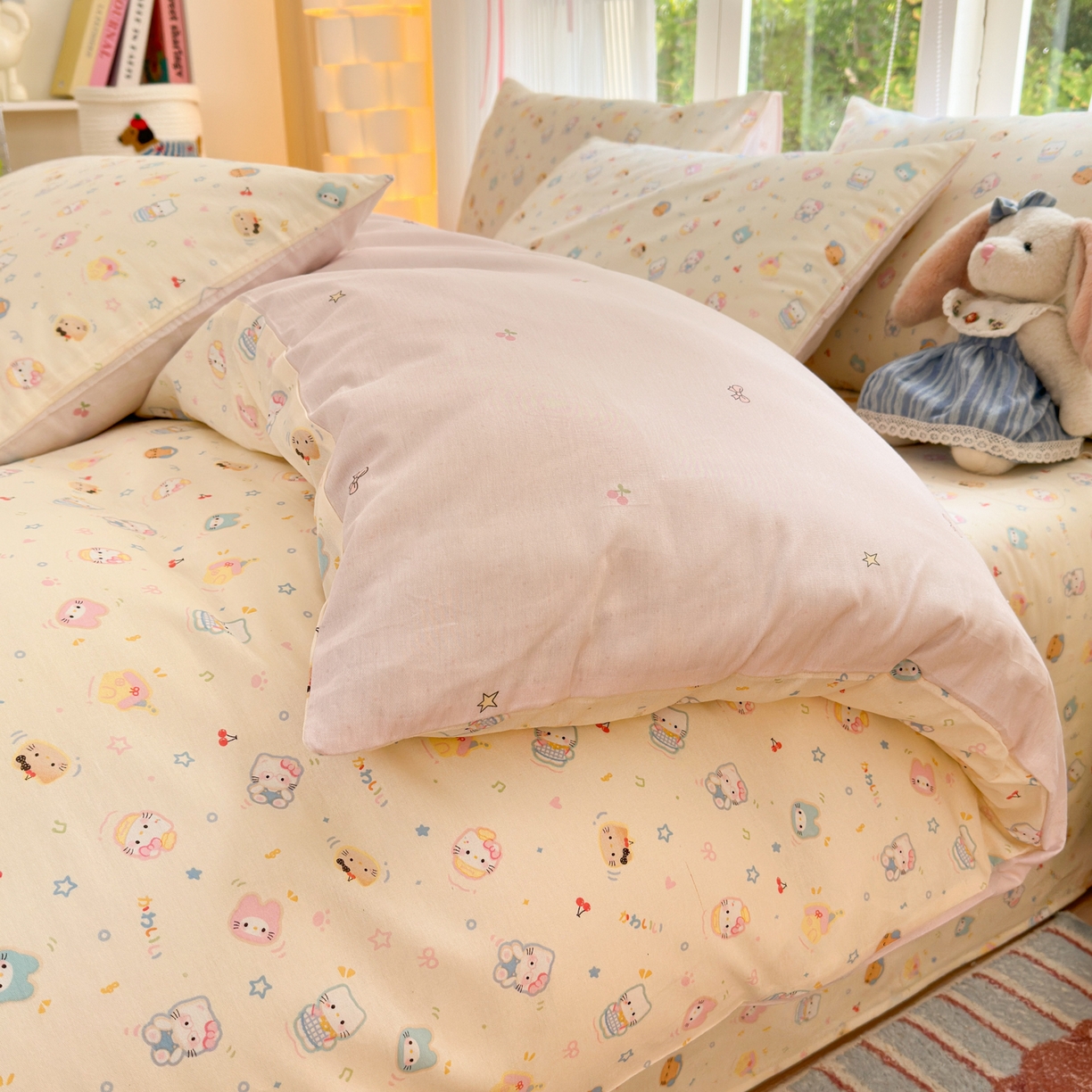 91家纺网 家纺一手货源 找家纺 清雅福 2025新款全棉柔软印花系列四件套 蜜罐猫猫