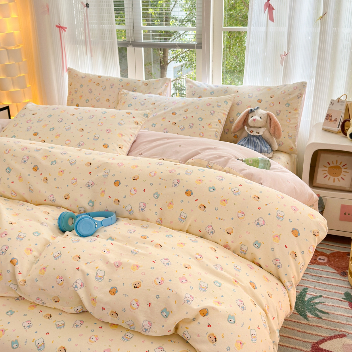 91家纺网 家纺一手货源 找家纺 清雅福 2025新款全棉柔软印花系列四件套 蜜罐猫猫