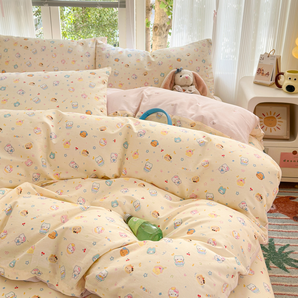 91家纺网 家纺一手货源 找家纺 清雅福 2025新款全棉柔软印花系列四件套 蜜罐猫猫