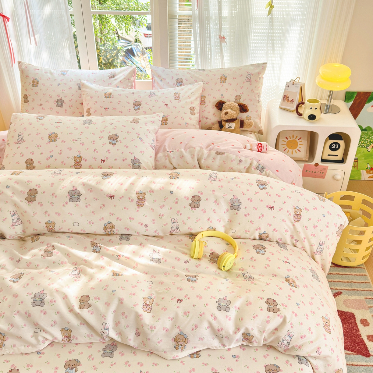 91家纺网 家纺一手货源 找家纺 清雅福 2025新款全棉柔软印花系列四件套 奶酪幼儿园