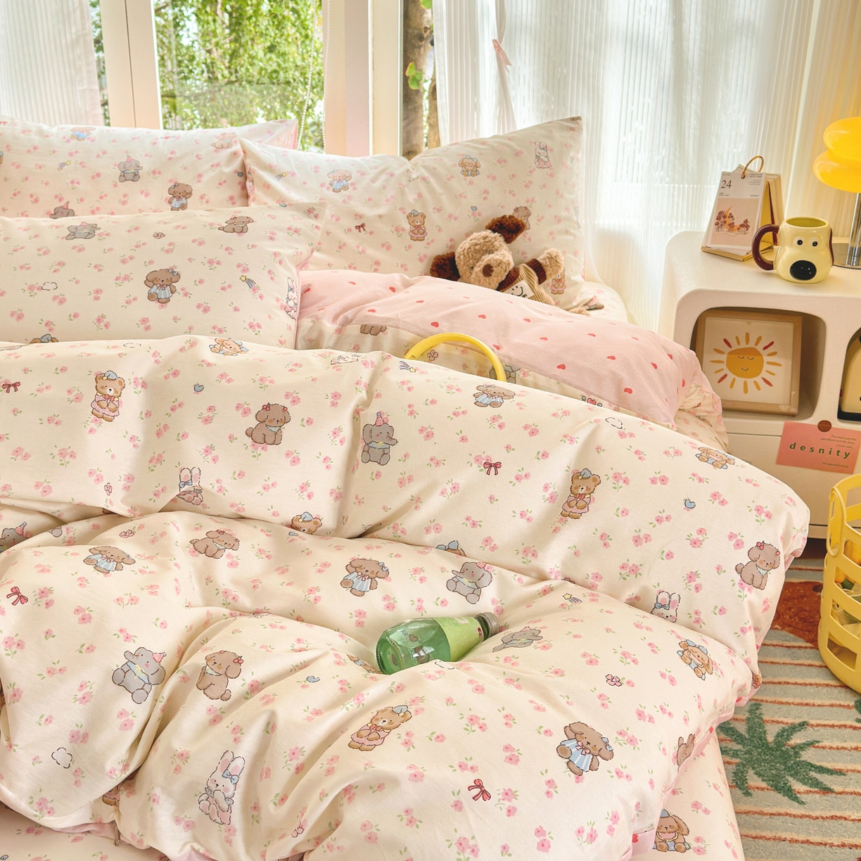 91家纺网 家纺一手货源 找家纺 清雅福 2025新款全棉柔软印花系列四件套 奶酪幼儿园