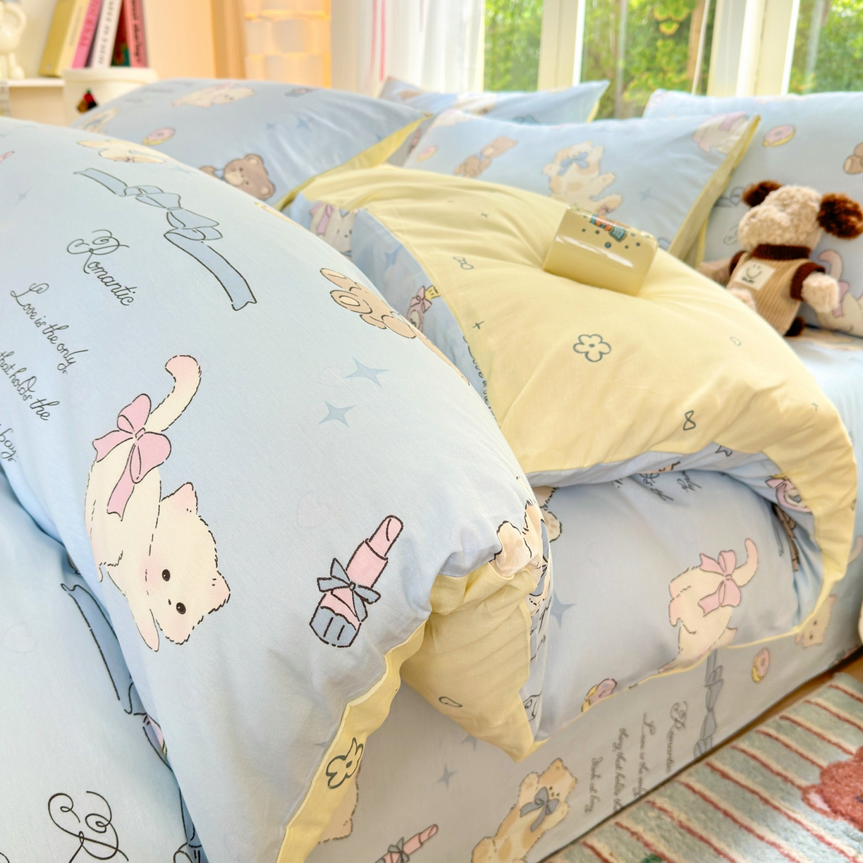 清雅福 2025新款全棉柔软印花系列四件套 奶油阿布-蓝