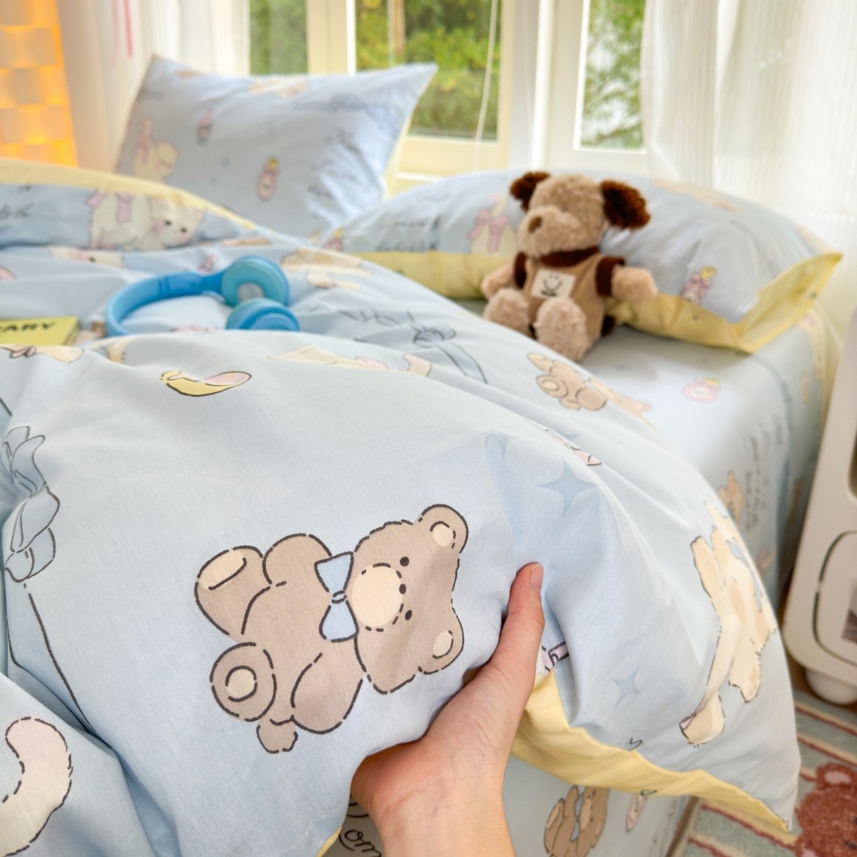 91家纺网 家纺一手货源 找家纺 清雅福 2025新款全棉柔软印花系列四件套 奶油阿布-蓝