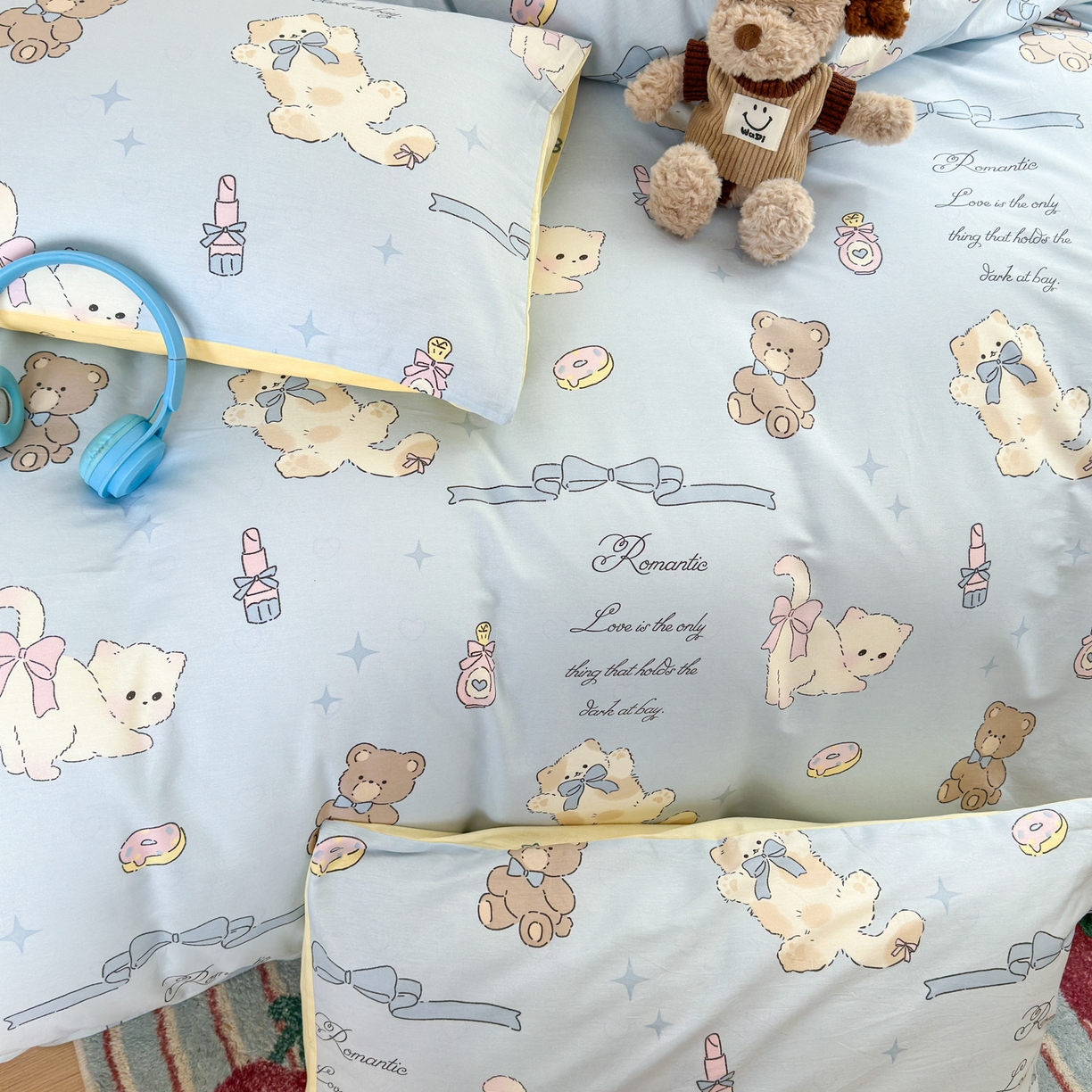 91家纺网 家纺一手货源 找家纺 清雅福 2025新款全棉柔软印花系列四件套 奶油阿布-蓝