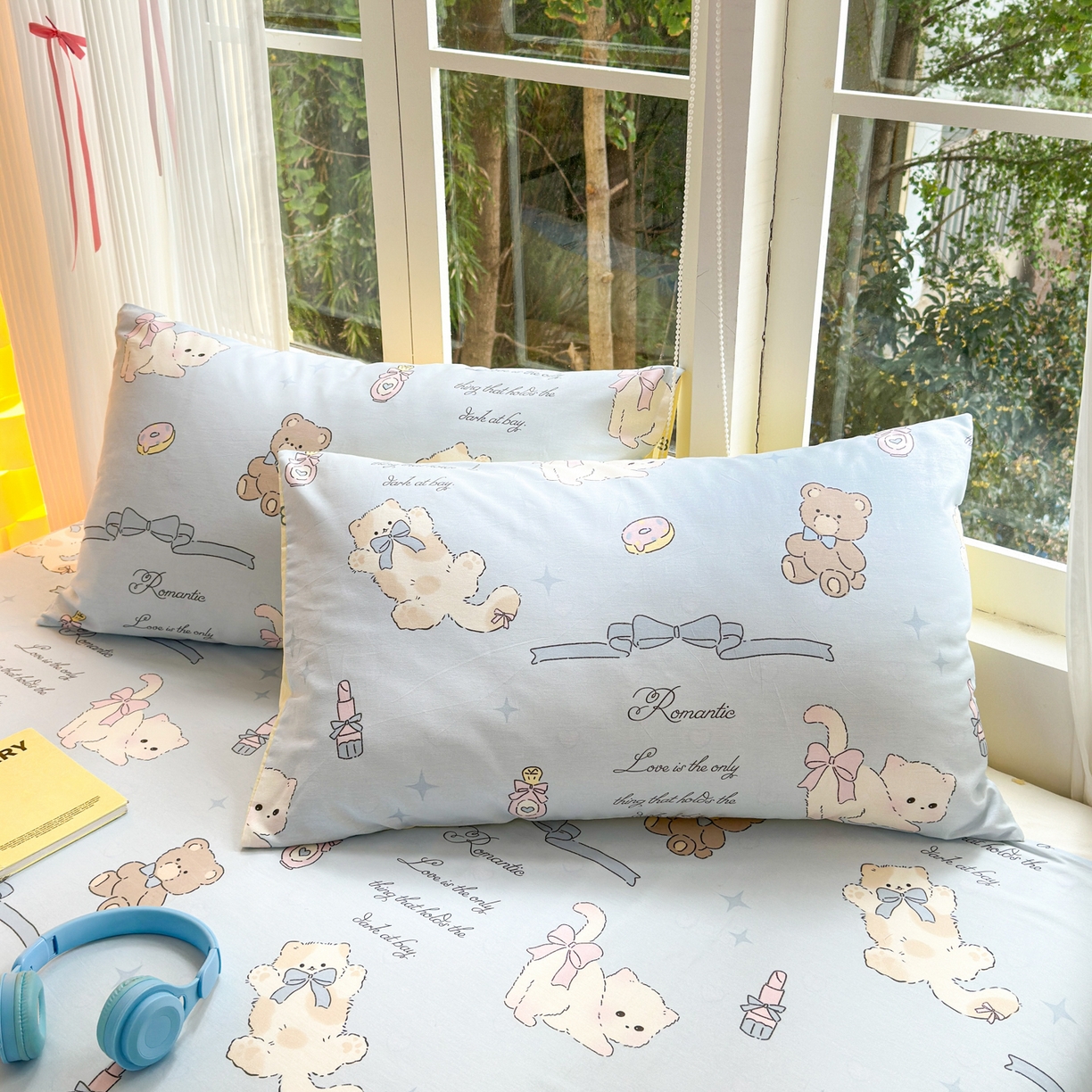 91家纺网 家纺一手货源 找家纺 清雅福 2025新款全棉柔软印花系列四件套 奶油阿布-蓝