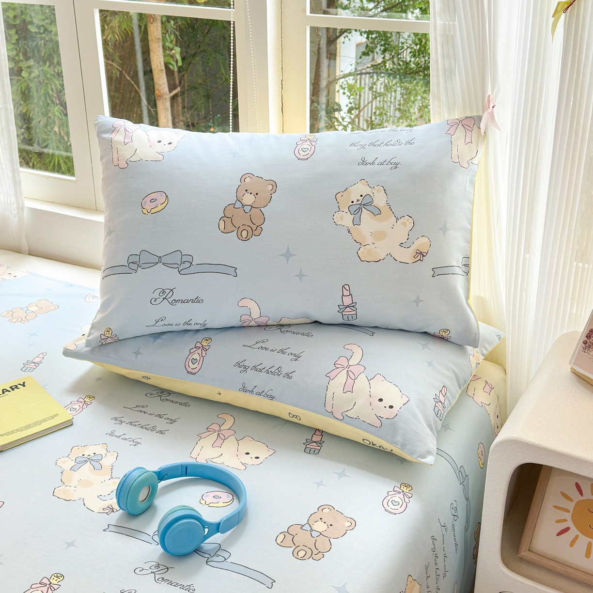 91家纺网 家纺一手货源 找家纺 清雅福 2025新款全棉柔软印花系列四件套 奶油阿布-蓝