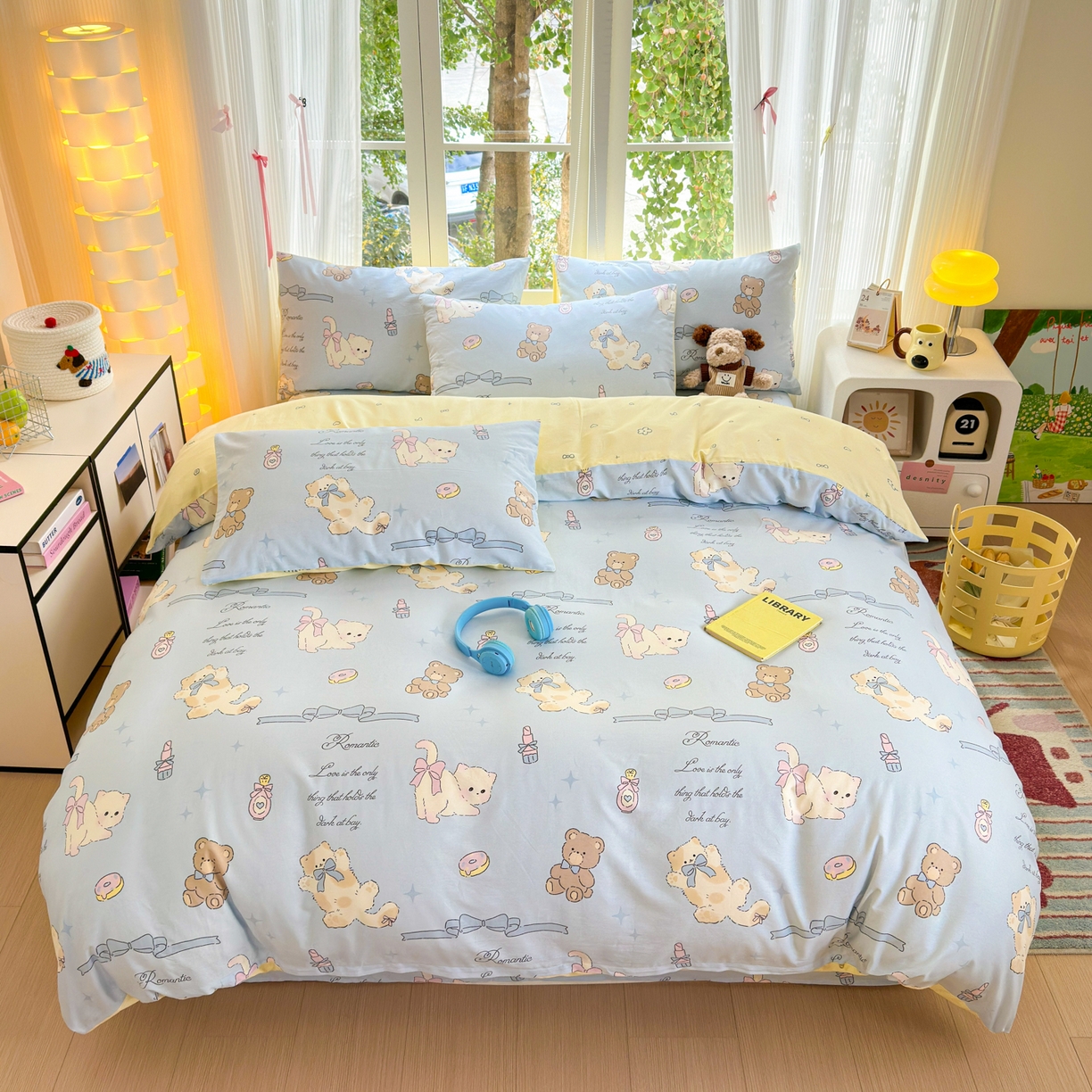 91家纺网 家纺一手货源 找家纺 清雅福 2025新款全棉柔软印花系列四件套 奶油阿布-蓝