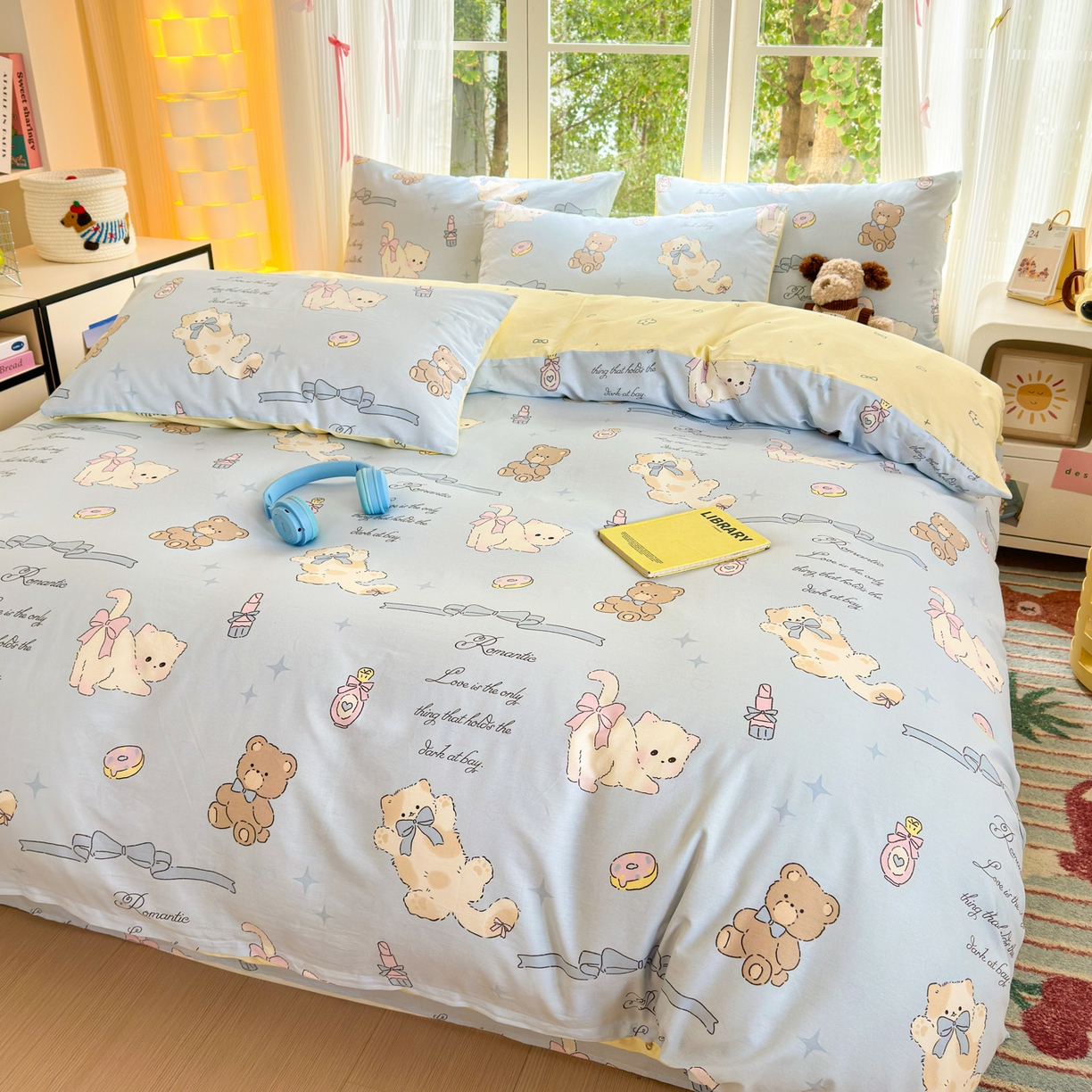 91家纺网 家纺一手货源 找家纺 清雅福 2025新款全棉柔软印花系列四件套 奶油阿布-蓝