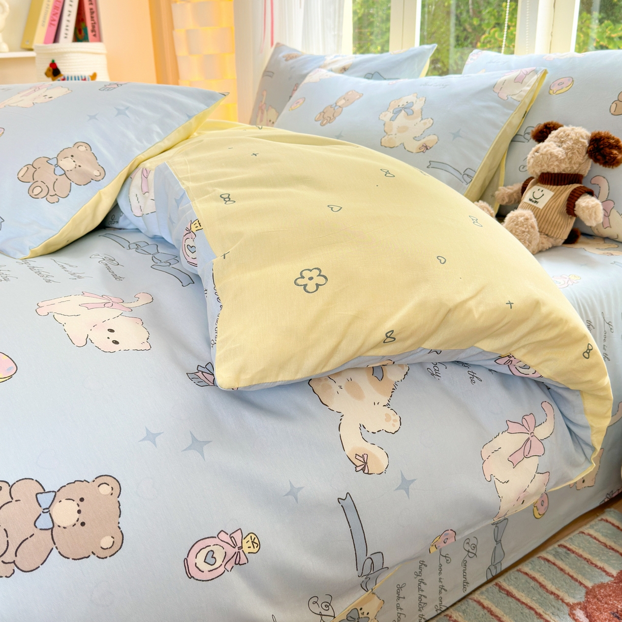 91家纺网 家纺一手货源 找家纺 清雅福 2025新款全棉柔软印花系列四件套 奶油阿布-蓝