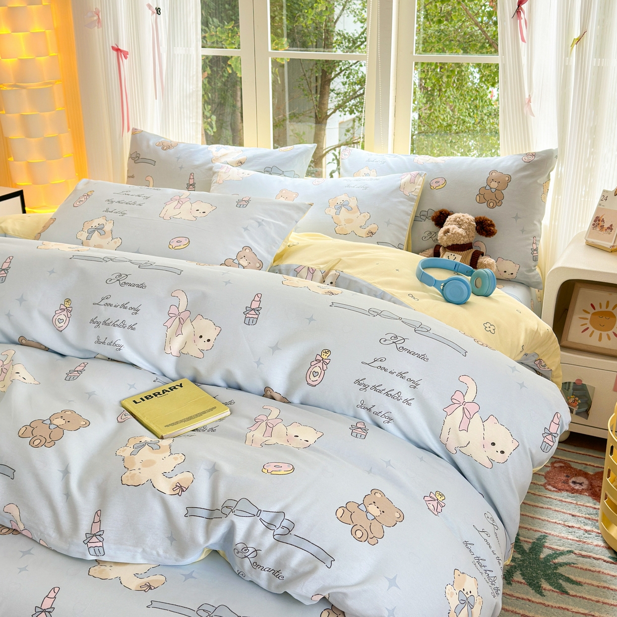 91家纺网 家纺一手货源 找家纺 清雅福 2025新款全棉柔软印花系列四件套 奶油阿布-蓝