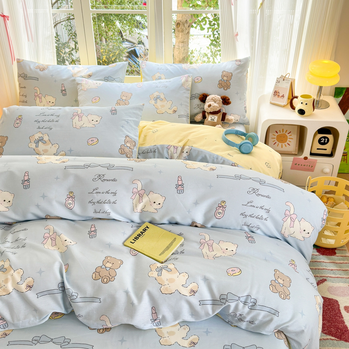 91家纺网 家纺一手货源 找家纺 清雅福 2025新款全棉柔软印花系列四件套 奶油阿布-蓝