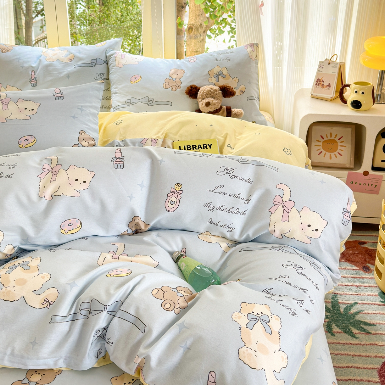 91家纺网 家纺一手货源 找家纺 清雅福 2025新款全棉柔软印花系列四件套 奶油阿布-蓝