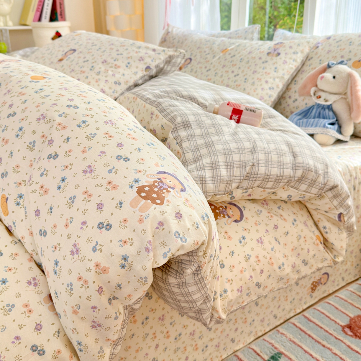 清雅福 2025新款全棉柔软印花系列四件套 碎花兔熊