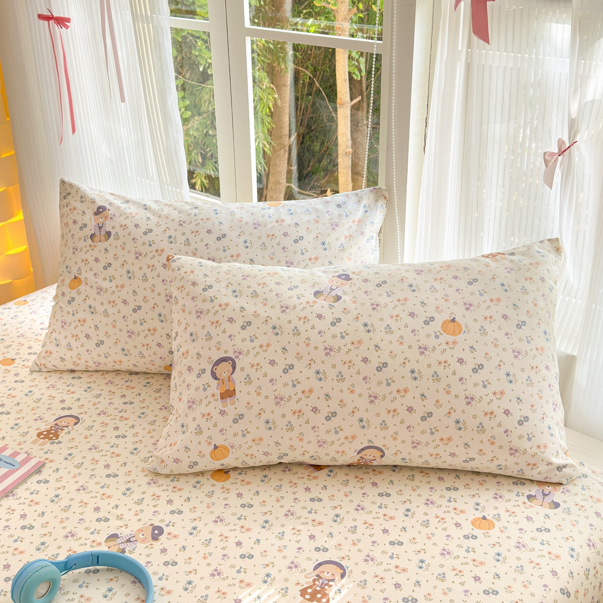 91家纺网 家纺一手货源 找家纺 清雅福 2025新款全棉柔软印花系列四件套 碎花兔熊