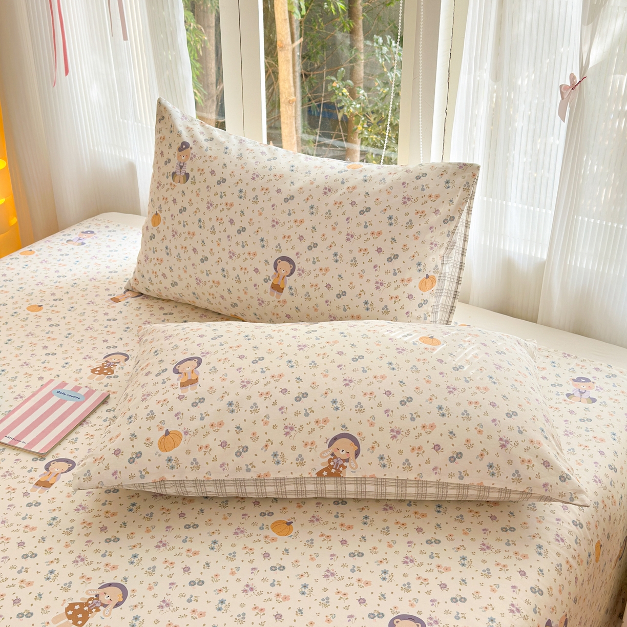 91家纺网 家纺一手货源 找家纺 清雅福 2025新款全棉柔软印花系列四件套 碎花兔熊