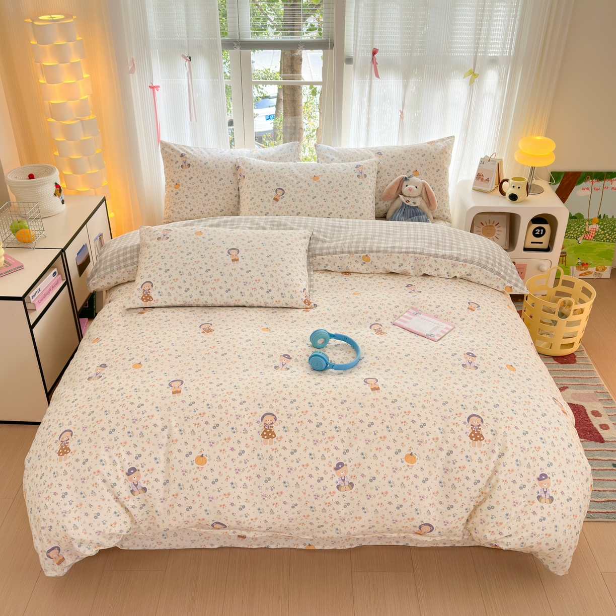 91家纺网 家纺一手货源 找家纺 清雅福 2025新款全棉柔软印花系列四件套 碎花兔熊