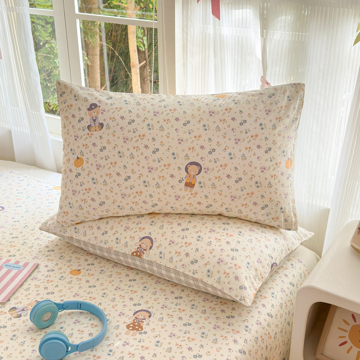 91家纺网 家纺一手货源 找家纺 清雅福 2025新款全棉柔软印花系列四件套 碎花兔熊