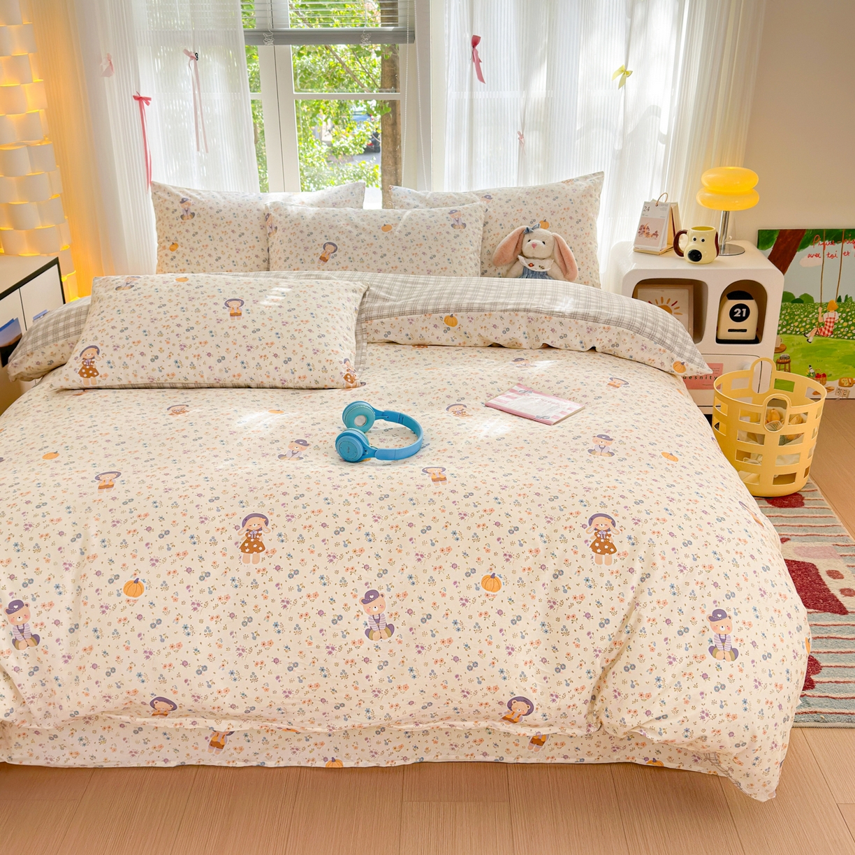 91家纺网 家纺一手货源 找家纺 清雅福 2025新款全棉柔软印花系列四件套 碎花兔熊