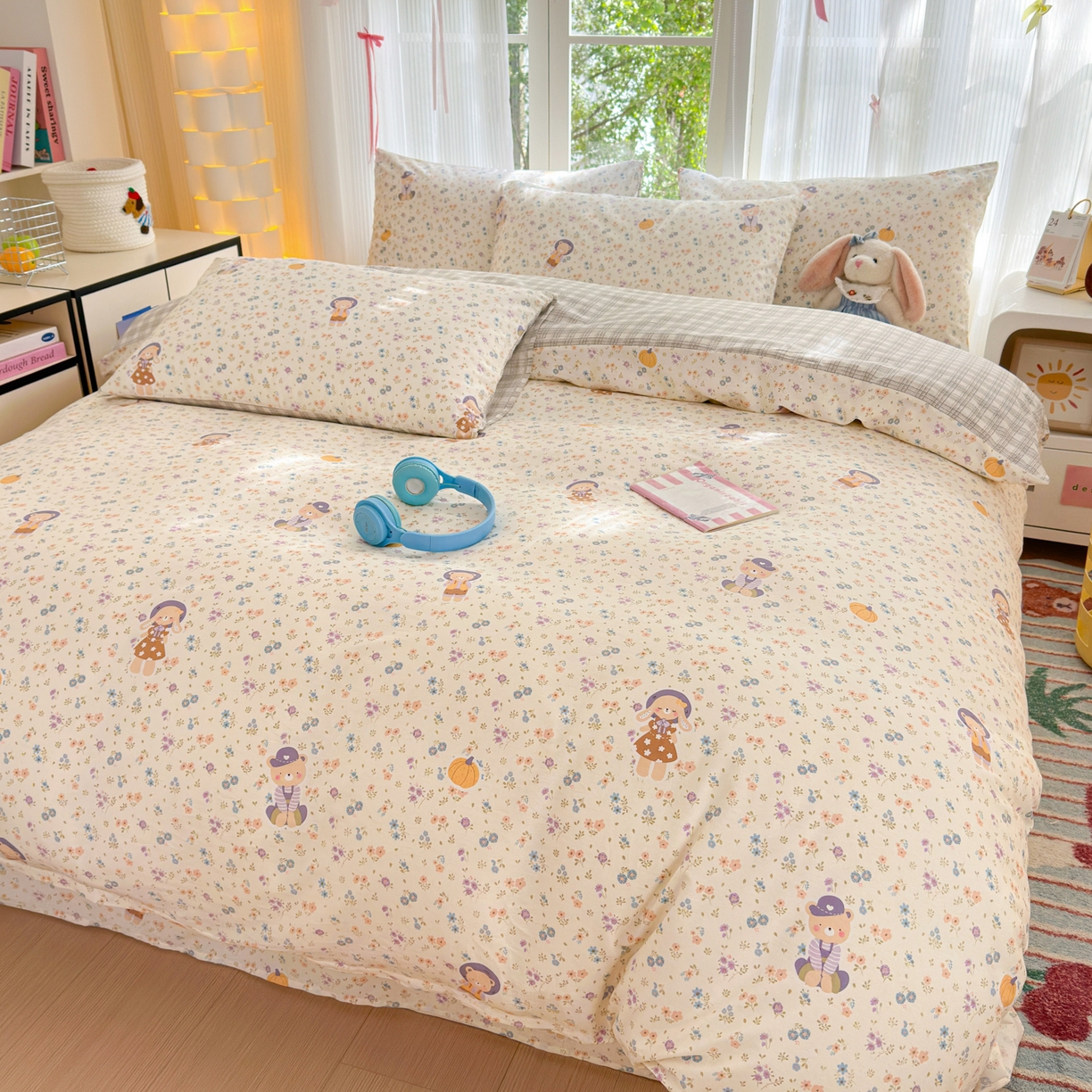 91家纺网 家纺一手货源 找家纺 清雅福 2025新款全棉柔软印花系列四件套 碎花兔熊