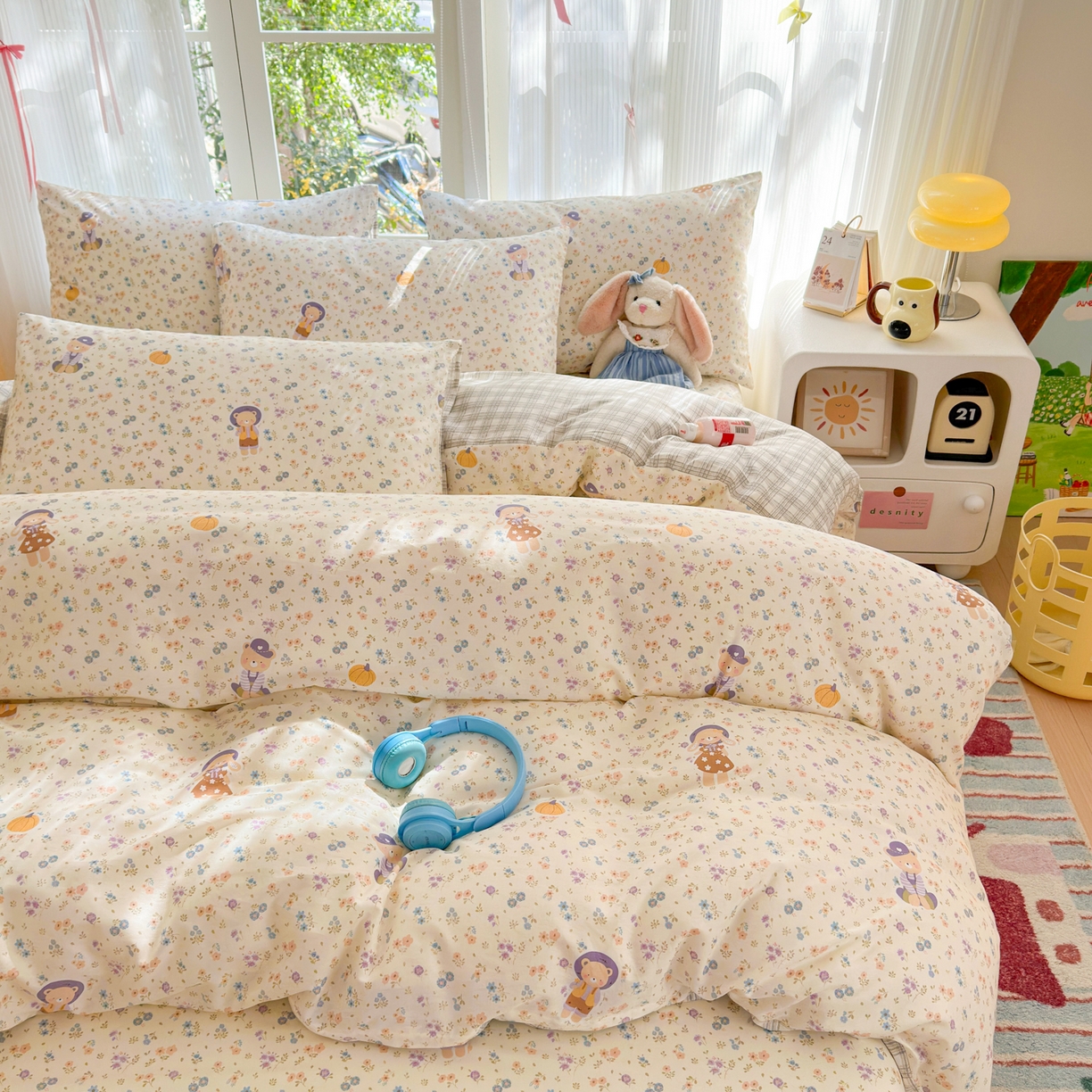 91家纺网 家纺一手货源 找家纺 清雅福 2025新款全棉柔软印花系列四件套 碎花兔熊