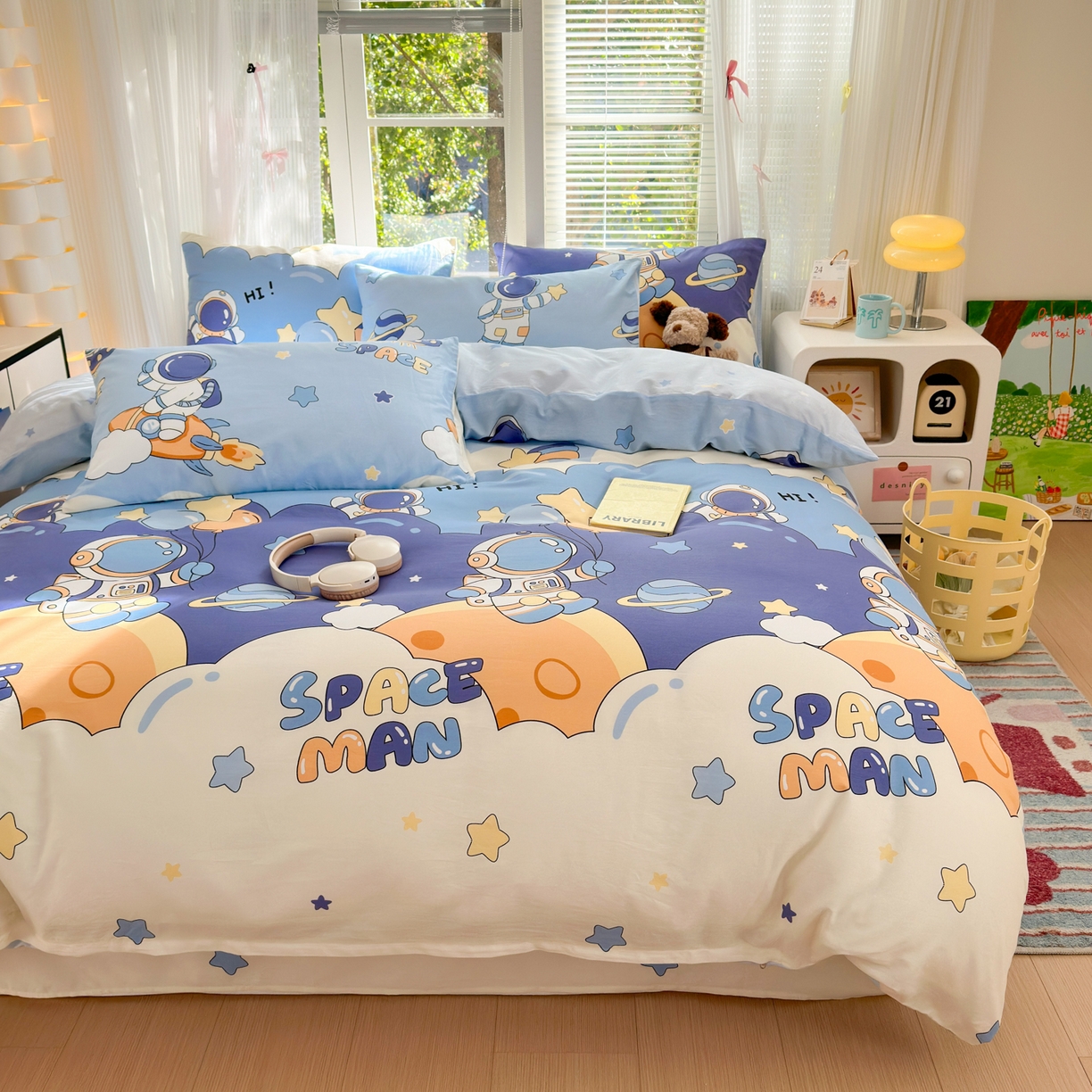 91家纺网 家纺一手货源 找家纺 清雅福 2025新款全棉柔软印花系列四件套 太空梦乐园