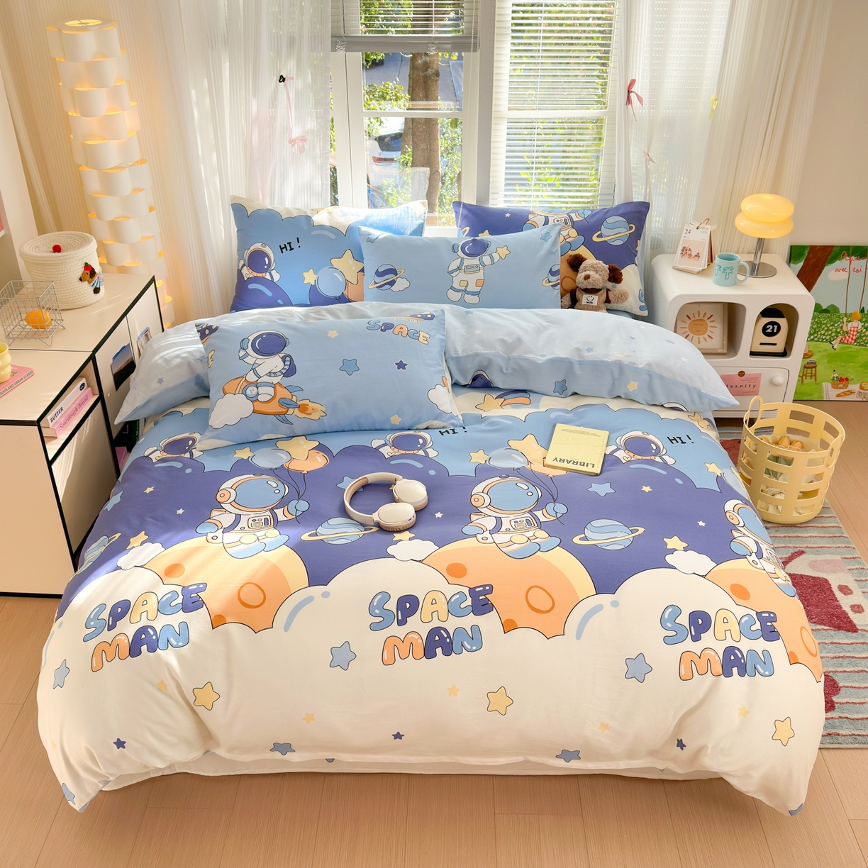 91家纺网 家纺一手货源 找家纺 清雅福 2025新款全棉柔软印花系列四件套 太空梦乐园