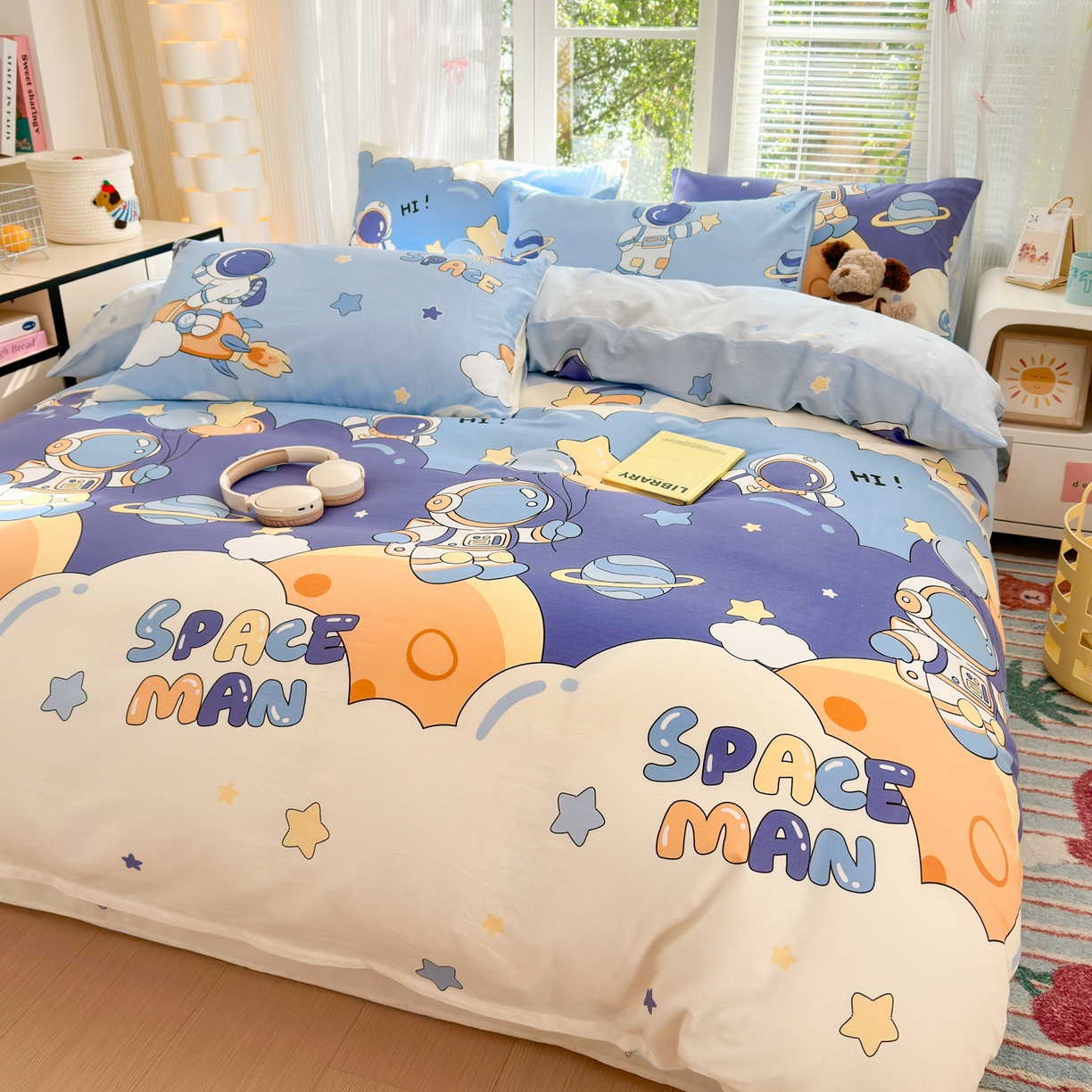 91家纺网 家纺一手货源 找家纺 清雅福 2025新款全棉柔软印花系列四件套 太空梦乐园