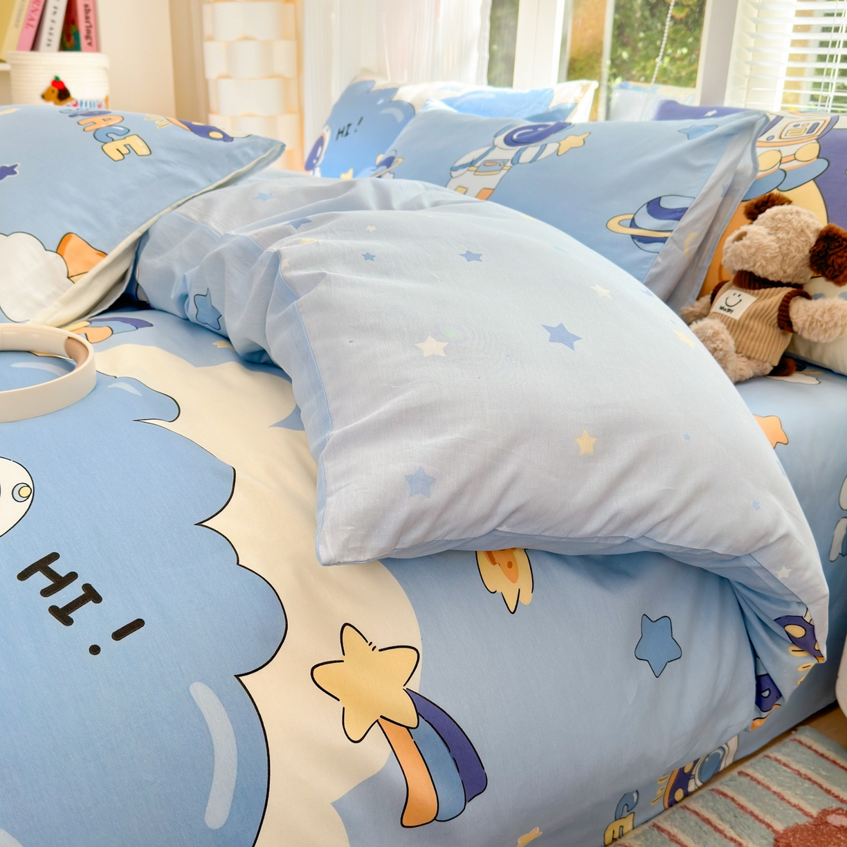 91家纺网 家纺一手货源 找家纺 清雅福 2025新款全棉柔软印花系列四件套 太空梦乐园