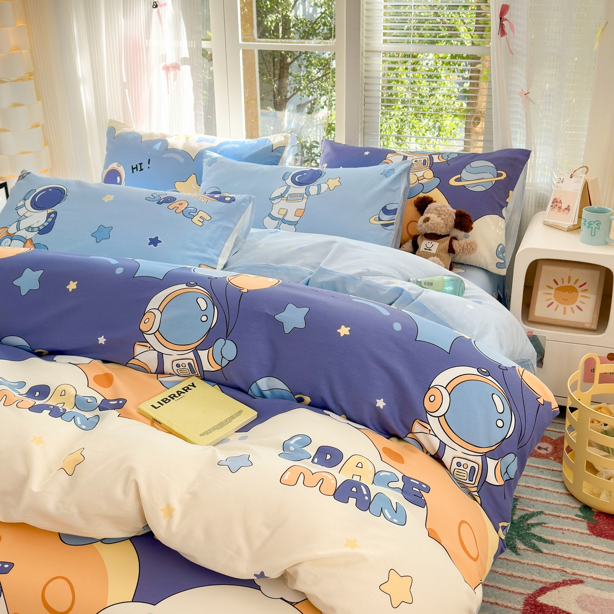 91家纺网 家纺一手货源 找家纺 清雅福 2025新款全棉柔软印花系列四件套 太空梦乐园