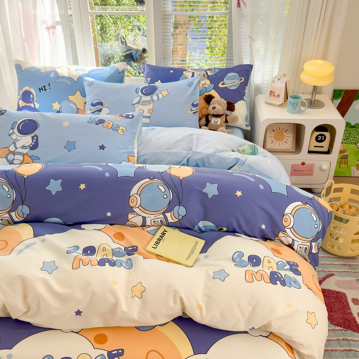 91家纺网 家纺一手货源 找家纺 清雅福 2025新款全棉柔软印花系列四件套 太空梦乐园