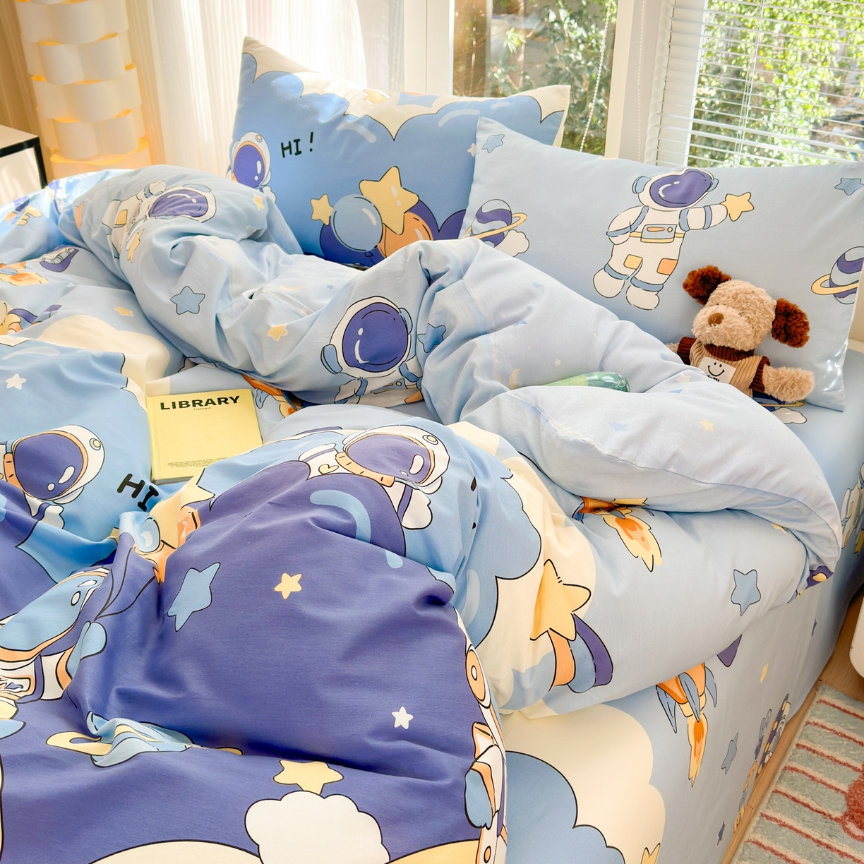 91家纺网 家纺一手货源 找家纺 清雅福 2025新款全棉柔软印花系列四件套 太空梦乐园