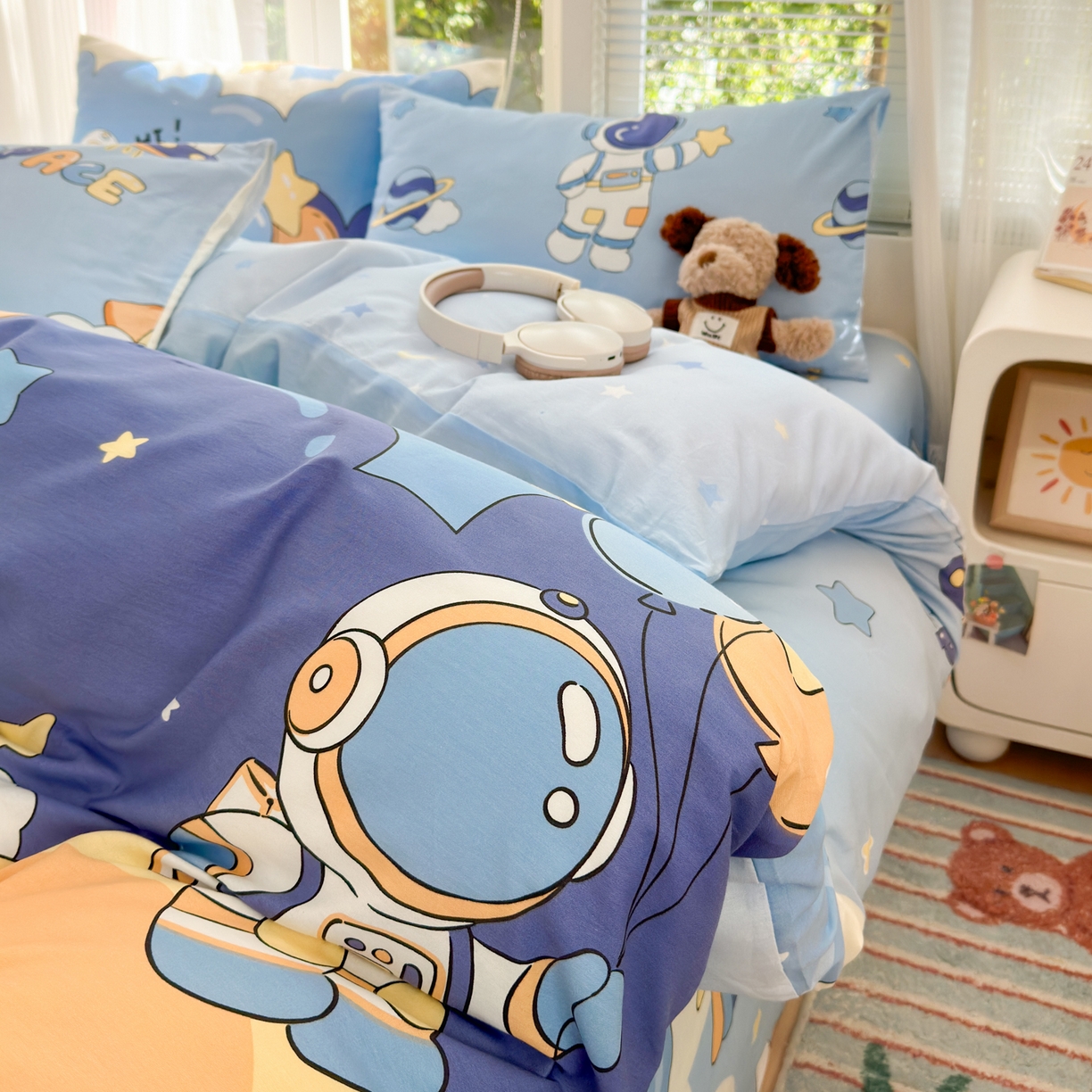 91家纺网 家纺一手货源 找家纺 清雅福 2025新款全棉柔软印花系列四件套 太空梦乐园