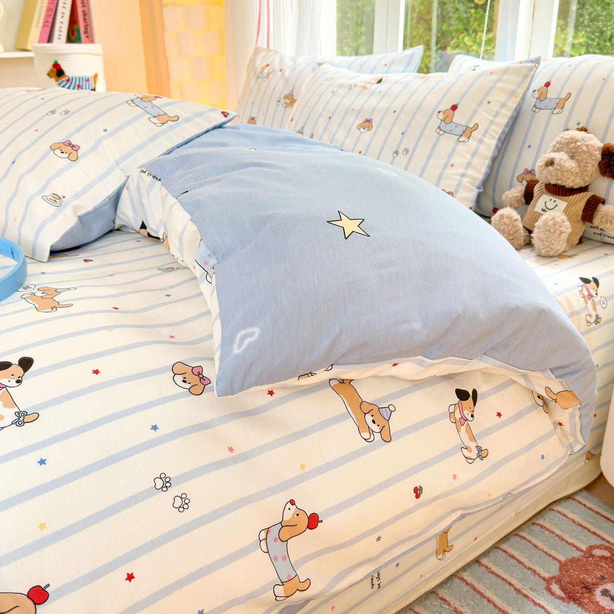 91家纺网 家纺一手货源 找家纺 清雅福 2025新款全棉柔软印花系列四件套 糖纸童年