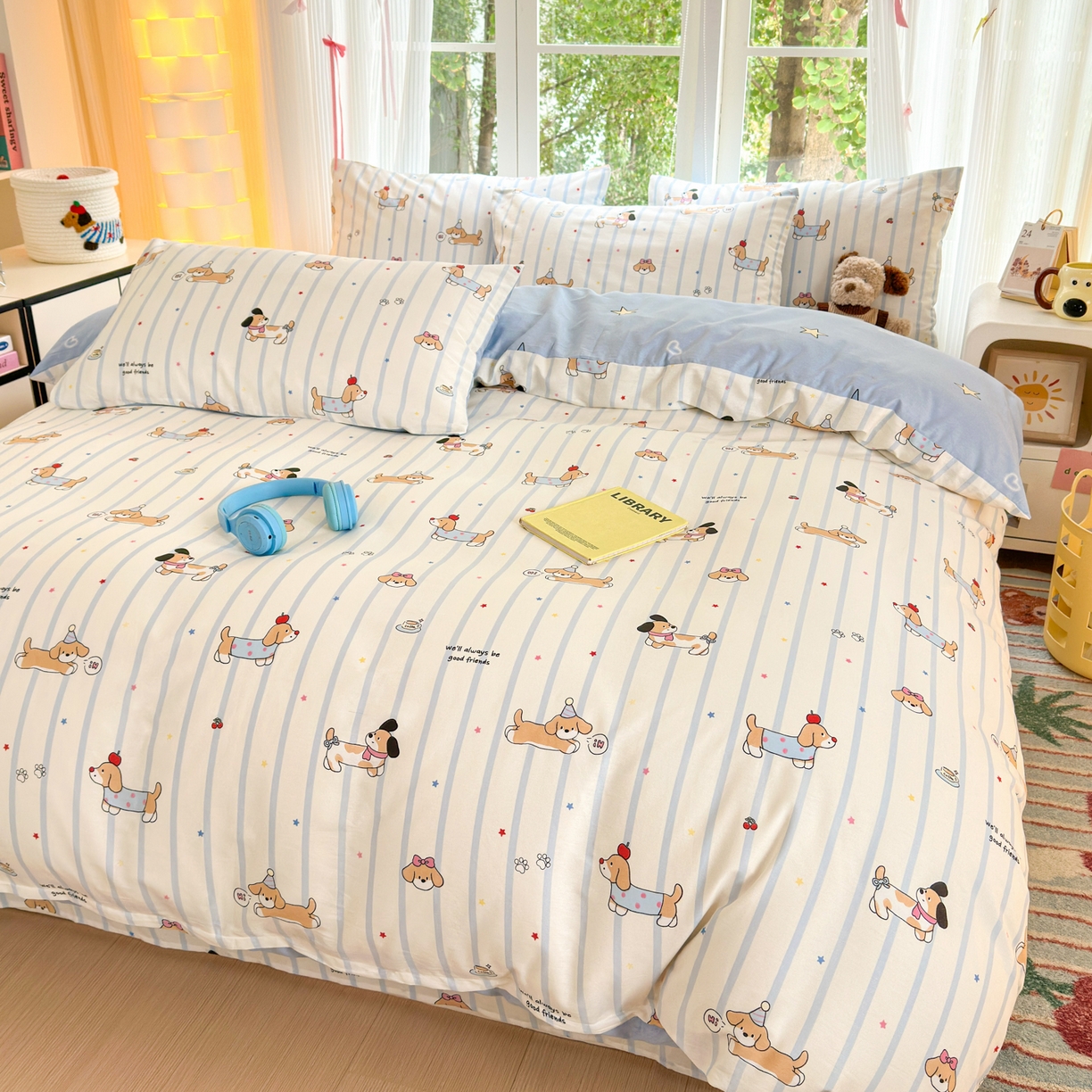 91家纺网 家纺一手货源 找家纺 清雅福 2025新款全棉柔软印花系列四件套 糖纸童年