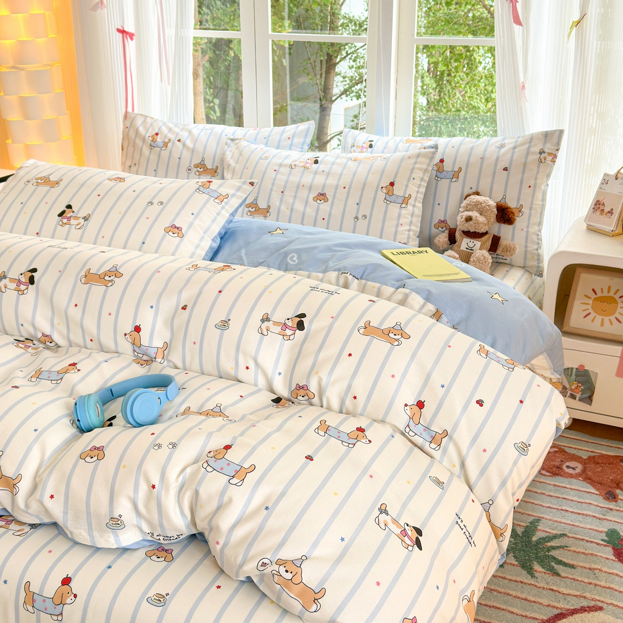 91家纺网 家纺一手货源 找家纺 清雅福 2025新款全棉柔软印花系列四件套 糖纸童年