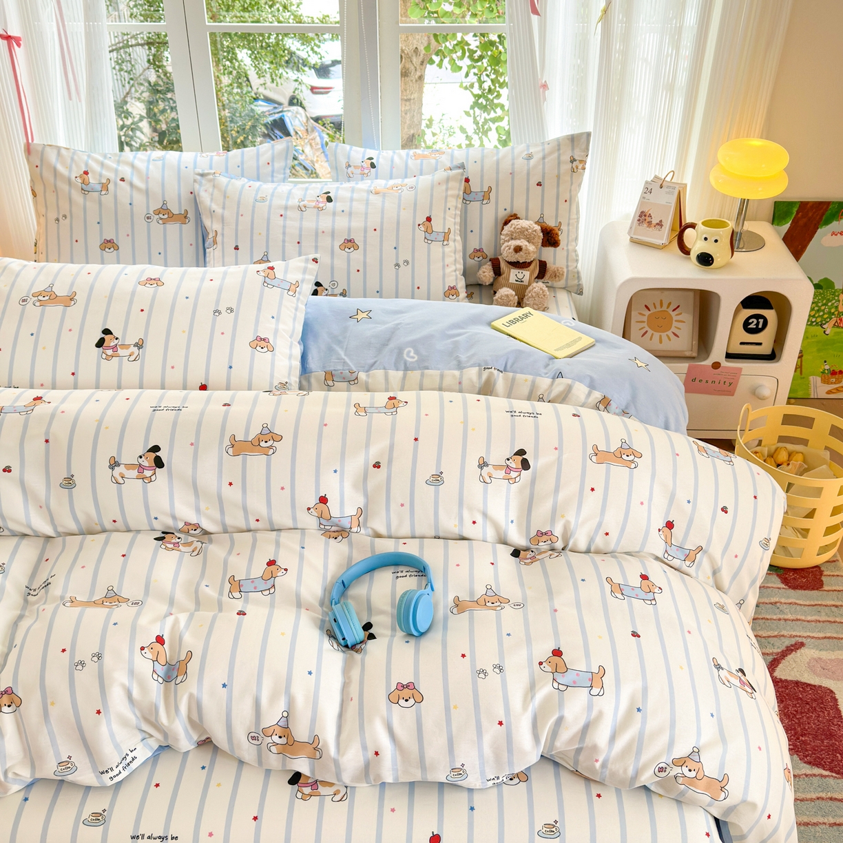 91家纺网 家纺一手货源 找家纺 清雅福 2025新款全棉柔软印花系列四件套 糖纸童年