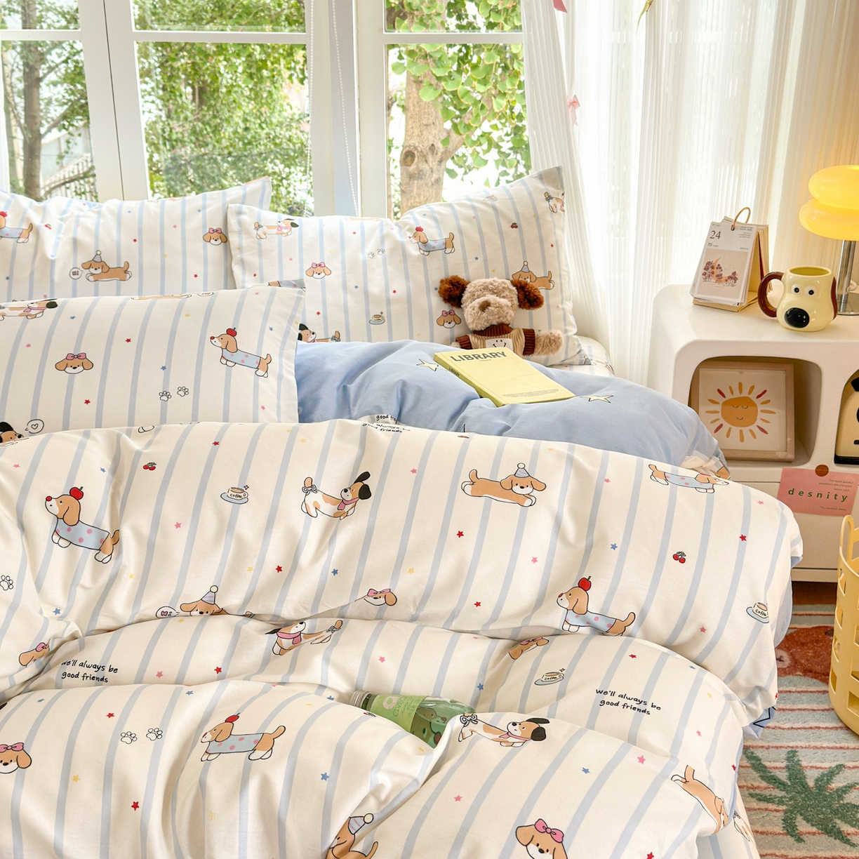 91家纺网 家纺一手货源 找家纺 清雅福 2025新款全棉柔软印花系列四件套 糖纸童年