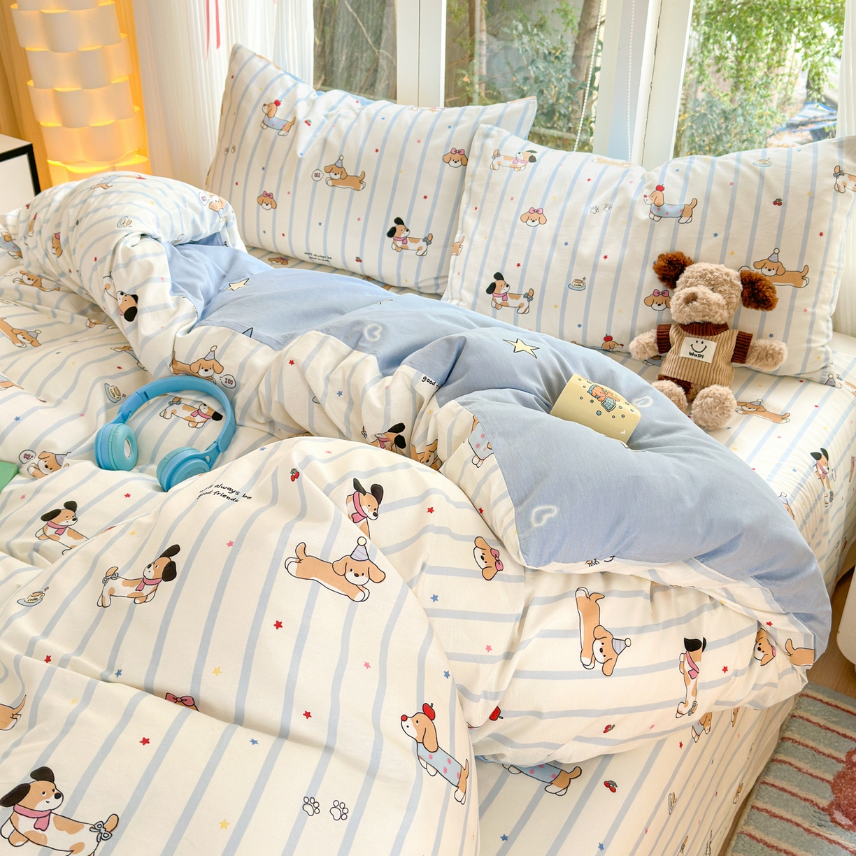 91家纺网 家纺一手货源 找家纺 清雅福 2025新款全棉柔软印花系列四件套 糖纸童年