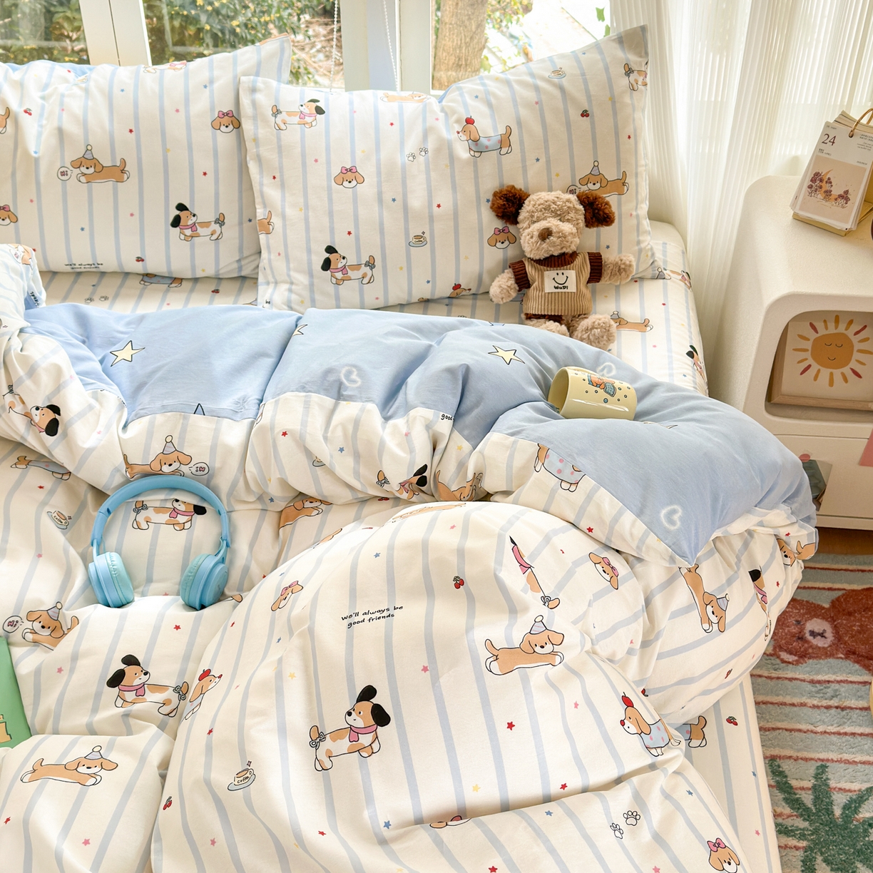 91家纺网 家纺一手货源 找家纺 清雅福 2025新款全棉柔软印花系列四件套 糖纸童年