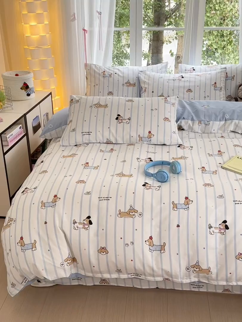 91家纺网 家纺一手货源 找家纺 清雅福 2025新款全棉柔软印花系列四件套 糖纸童年