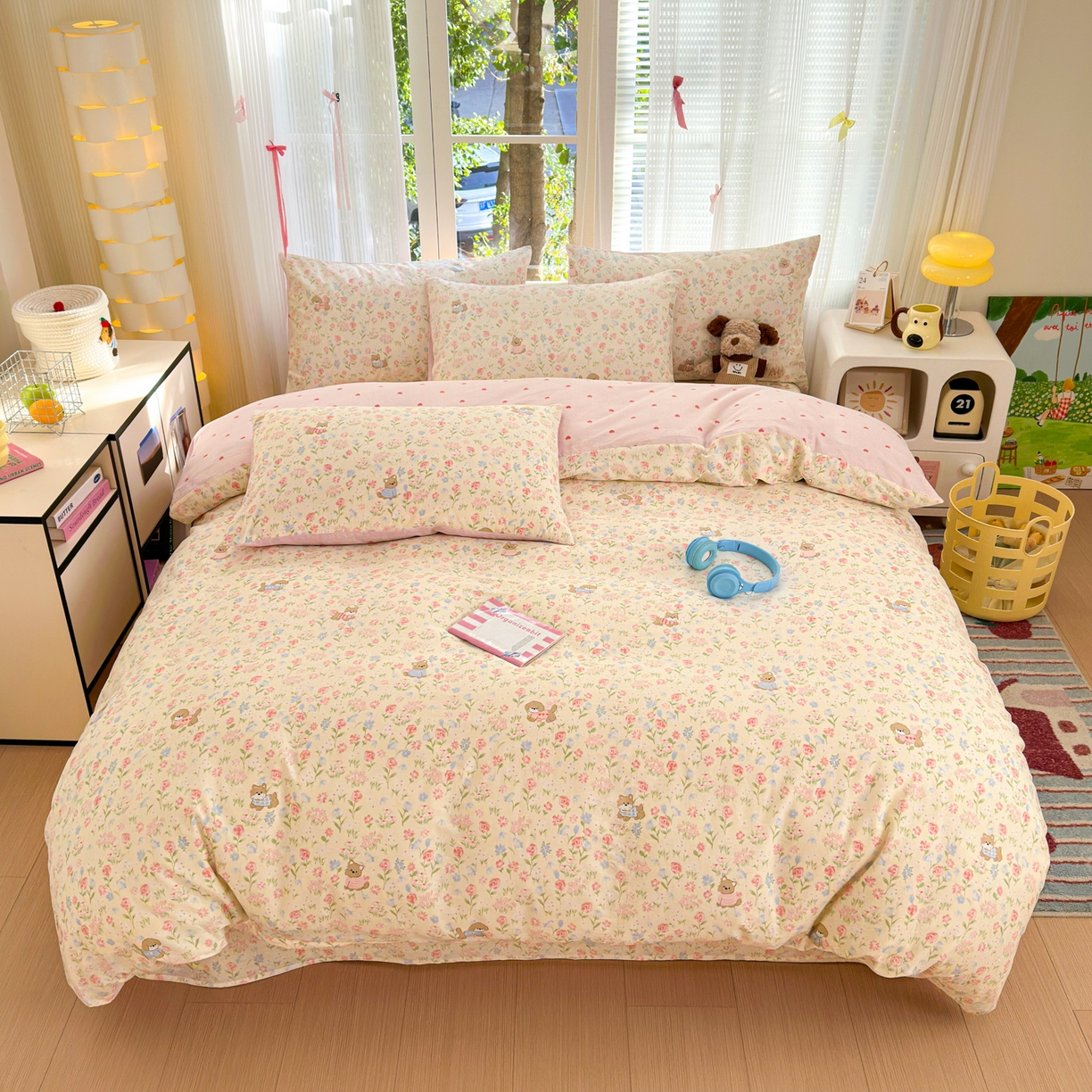 91家纺网 家纺一手货源 找家纺 清雅福 2025新款全棉柔软印花系列四件套 甜莓手记-米