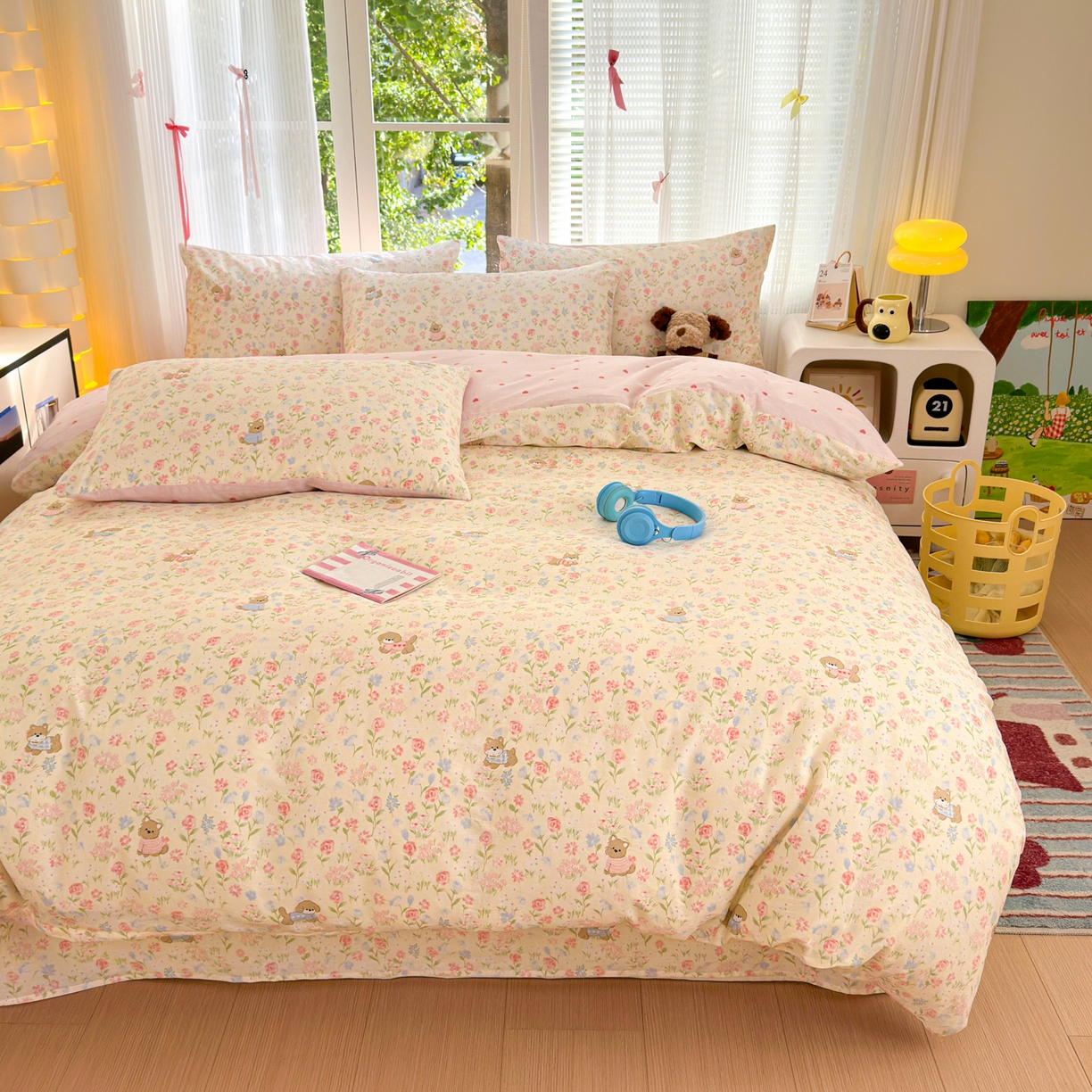 91家纺网 家纺一手货源 找家纺 清雅福 2025新款全棉柔软印花系列四件套 甜莓手记-米