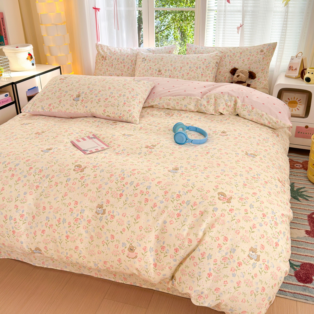 91家纺网 家纺一手货源 找家纺 清雅福 2025新款全棉柔软印花系列四件套 甜莓手记-米