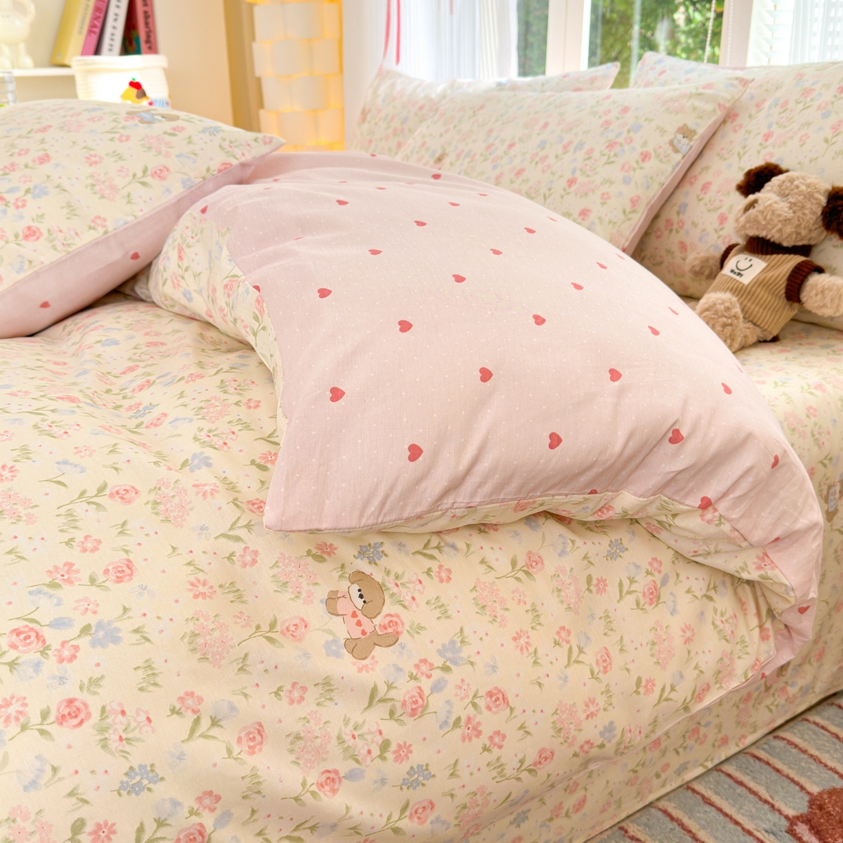 91家纺网 家纺一手货源 找家纺 清雅福 2025新款全棉柔软印花系列四件套 甜莓手记-米