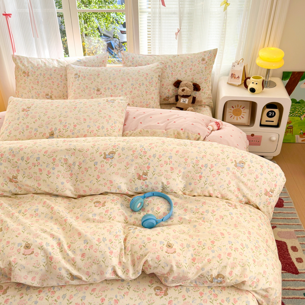 91家纺网 家纺一手货源 找家纺 清雅福 2025新款全棉柔软印花系列四件套 甜莓手记-米