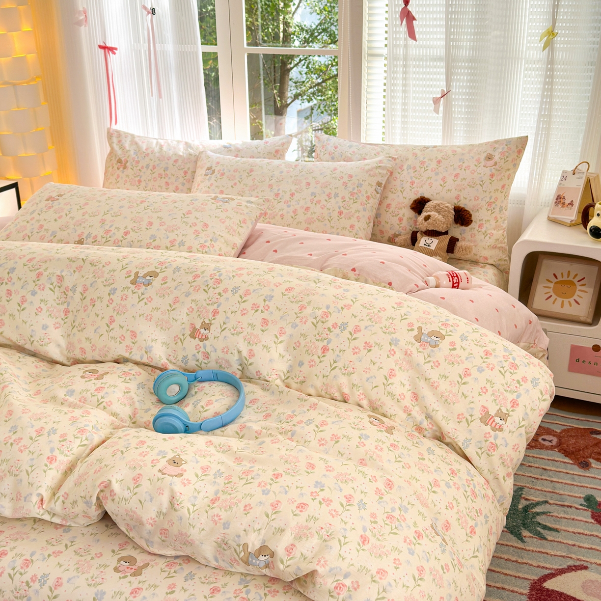 91家纺网 家纺一手货源 找家纺 清雅福 2025新款全棉柔软印花系列四件套 甜莓手记-米