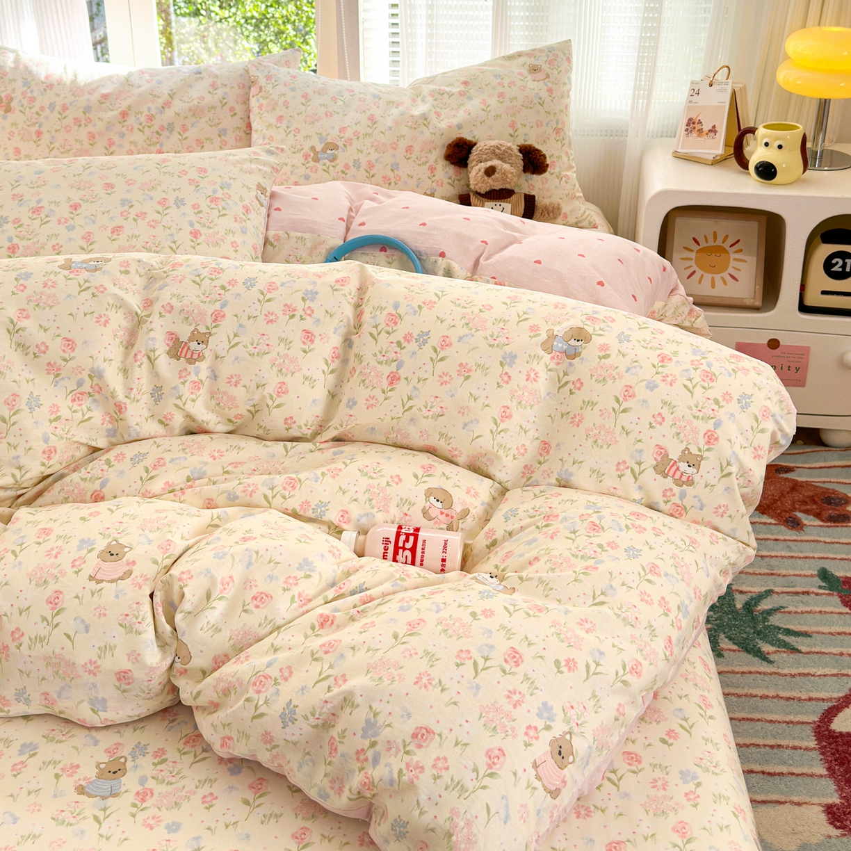 91家纺网 家纺一手货源 找家纺 清雅福 2025新款全棉柔软印花系列四件套 甜莓手记-米