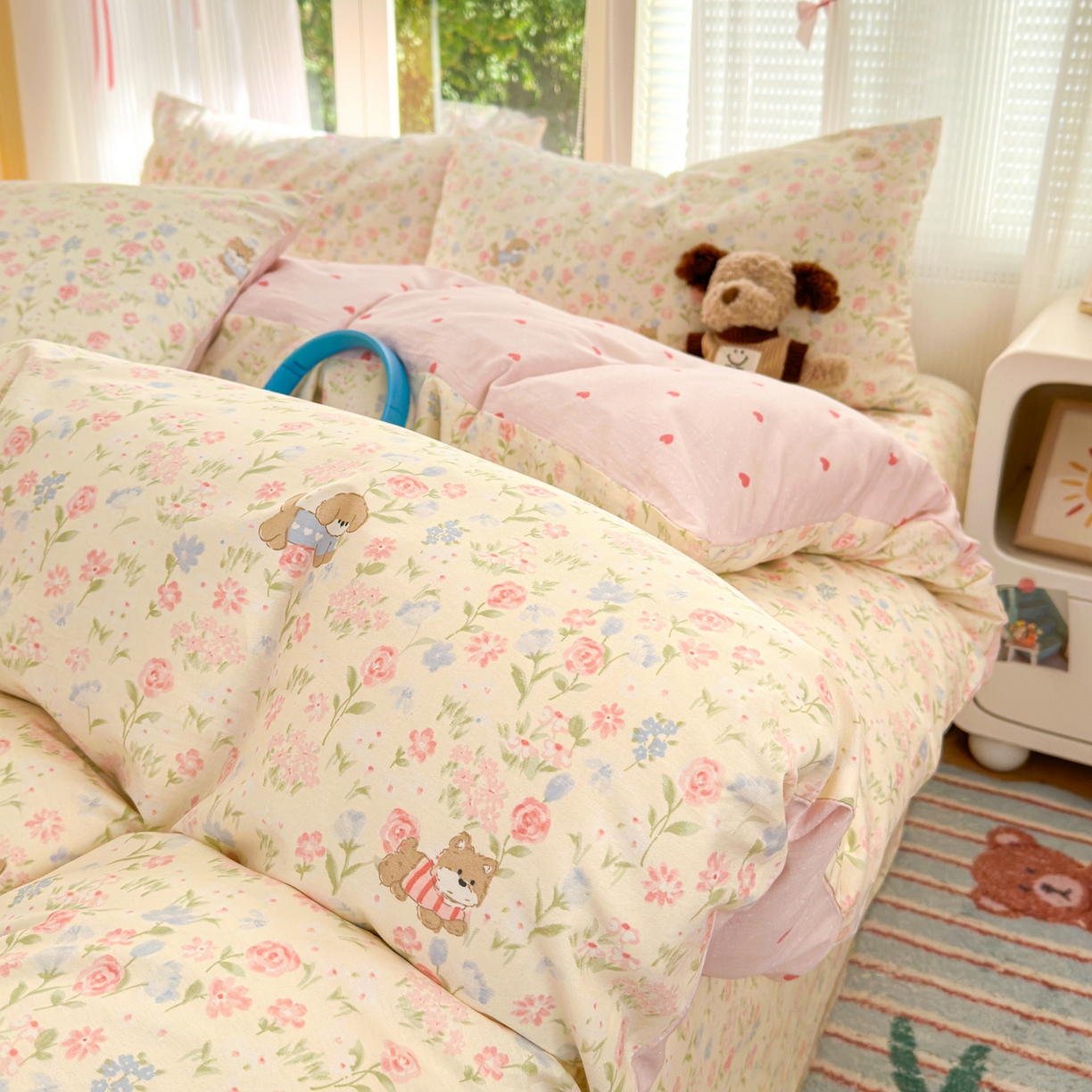 91家纺网 家纺一手货源 找家纺 清雅福 2025新款全棉柔软印花系列四件套 甜莓手记-米