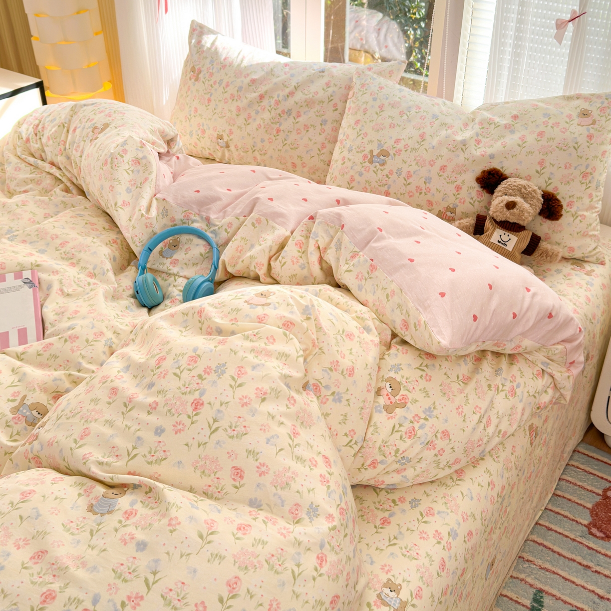 91家纺网 家纺一手货源 找家纺 清雅福 2025新款全棉柔软印花系列四件套 甜莓手记-米