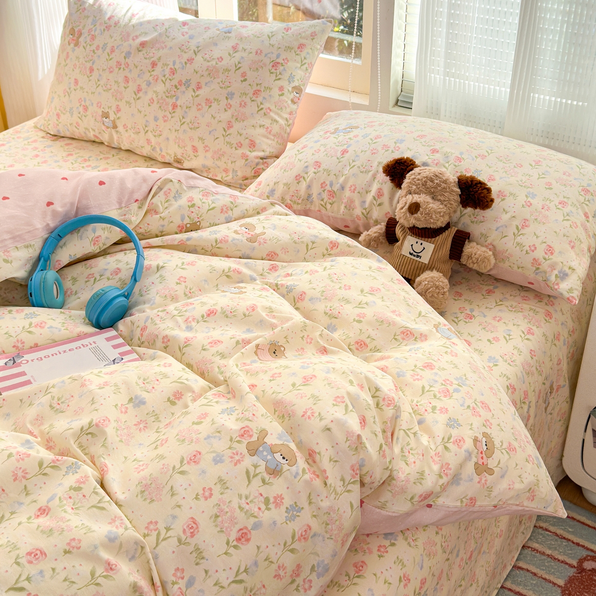 91家纺网 家纺一手货源 找家纺 清雅福 2025新款全棉柔软印花系列四件套 甜莓手记-米